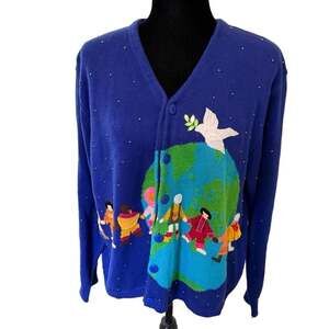 Bellepointe Vintage World Peace Kids Around The World Cardigan Sweater XXL